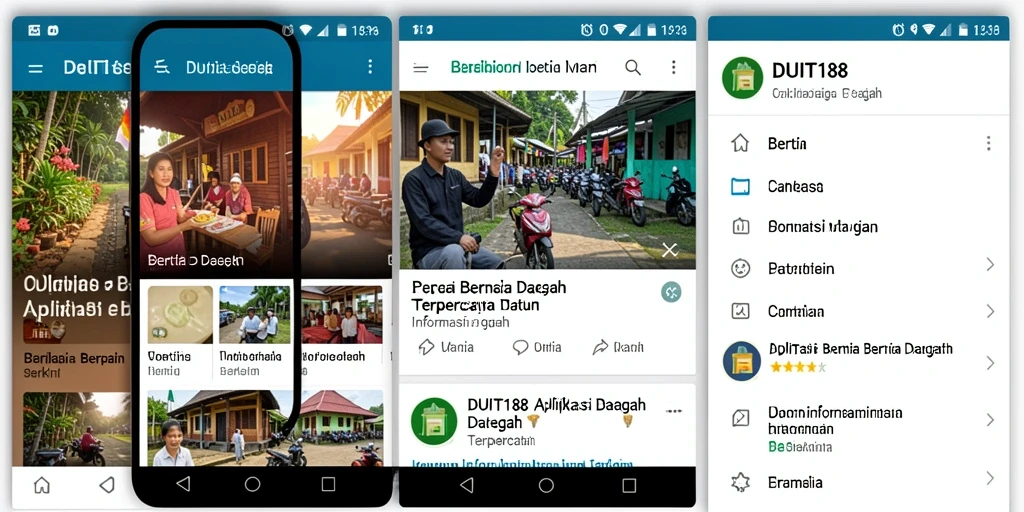 Tampilan antarmuka aplikasi DUIT188 dengan informasi berita daerah.