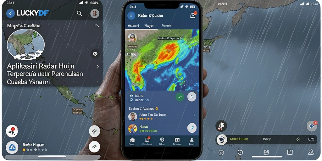 Antarmuka pengguna LUCKYDF yang menampilkan radar hujan lengkap.