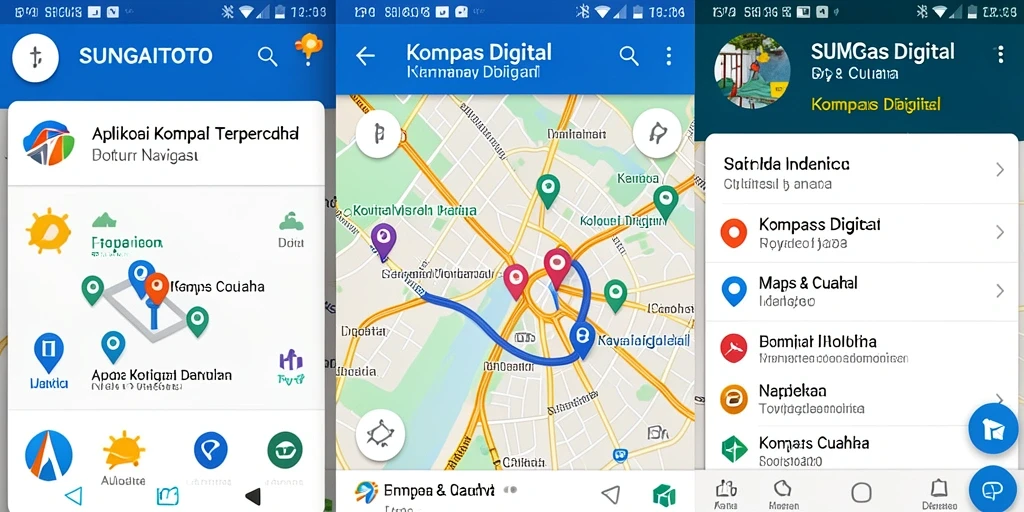 Antarmuka SUNGAITOTO menampilkan fungsi Kompas Digital yang jelas dan informatif.
