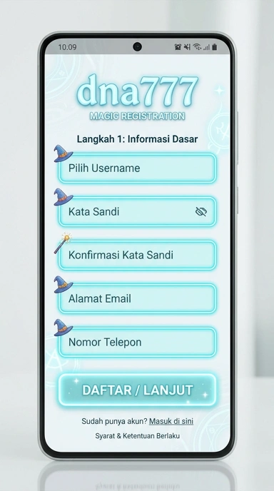 Tampilan halaman daftar dna777